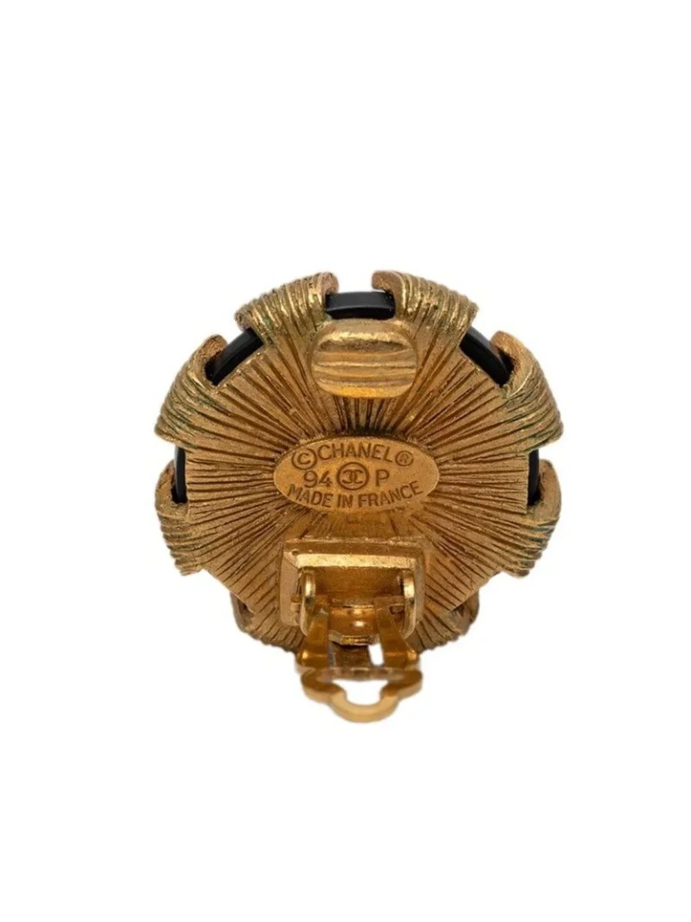 Chanel CC Logo Vintage Earrings Gold Black Plated